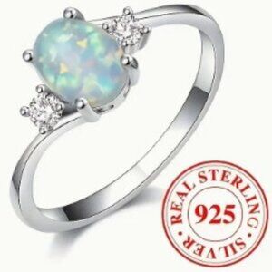 Sunset Oval Opal Inlaid 925 Sterling Silver Promise Ring Eternal Love Size 8